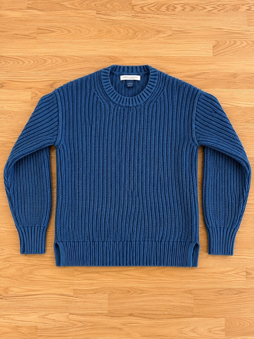 American Eagle Blue Solid Knit Crewneck Pullover Sweater Men’s XS Long Sleeve